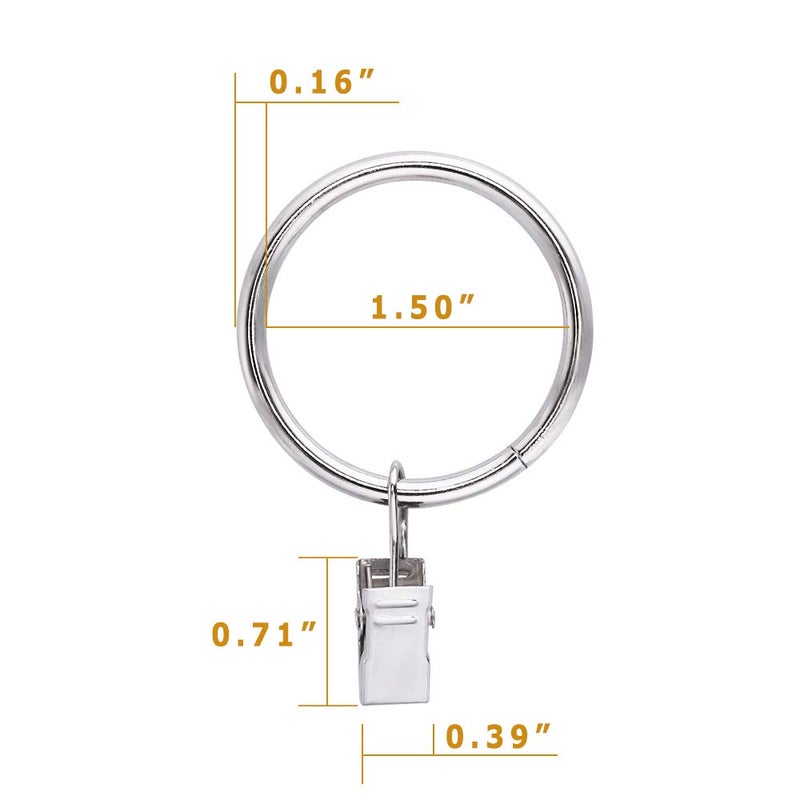 Lansian 100 Pack Curtain Rings with Clips Hooks 1.5 inch Rustproof Matte Metal Stainless Steel Drapery Rings for Tension Rod Bracket Eyelets Decorative Hangers, Silver (1.5" Interior Diameter) - Image 4